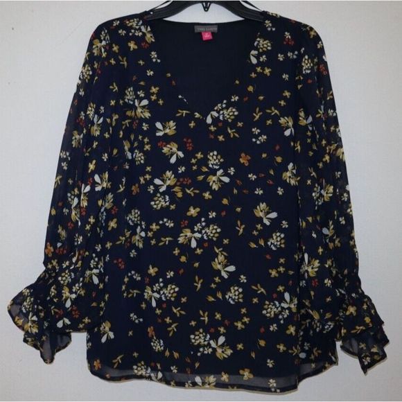 Vince Camuto 9151051C 407 Women's Sz M Classic Navy Wayward Floral Blouse $79+ - Picture 1 of 8